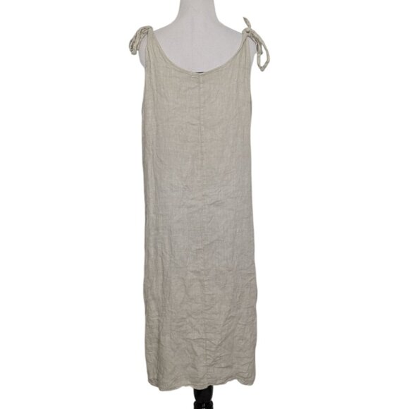 Valentina Naldi Linen Dress Womens Size Medium Beige Neutral Tie Straps Italian - Picture 9 of 10